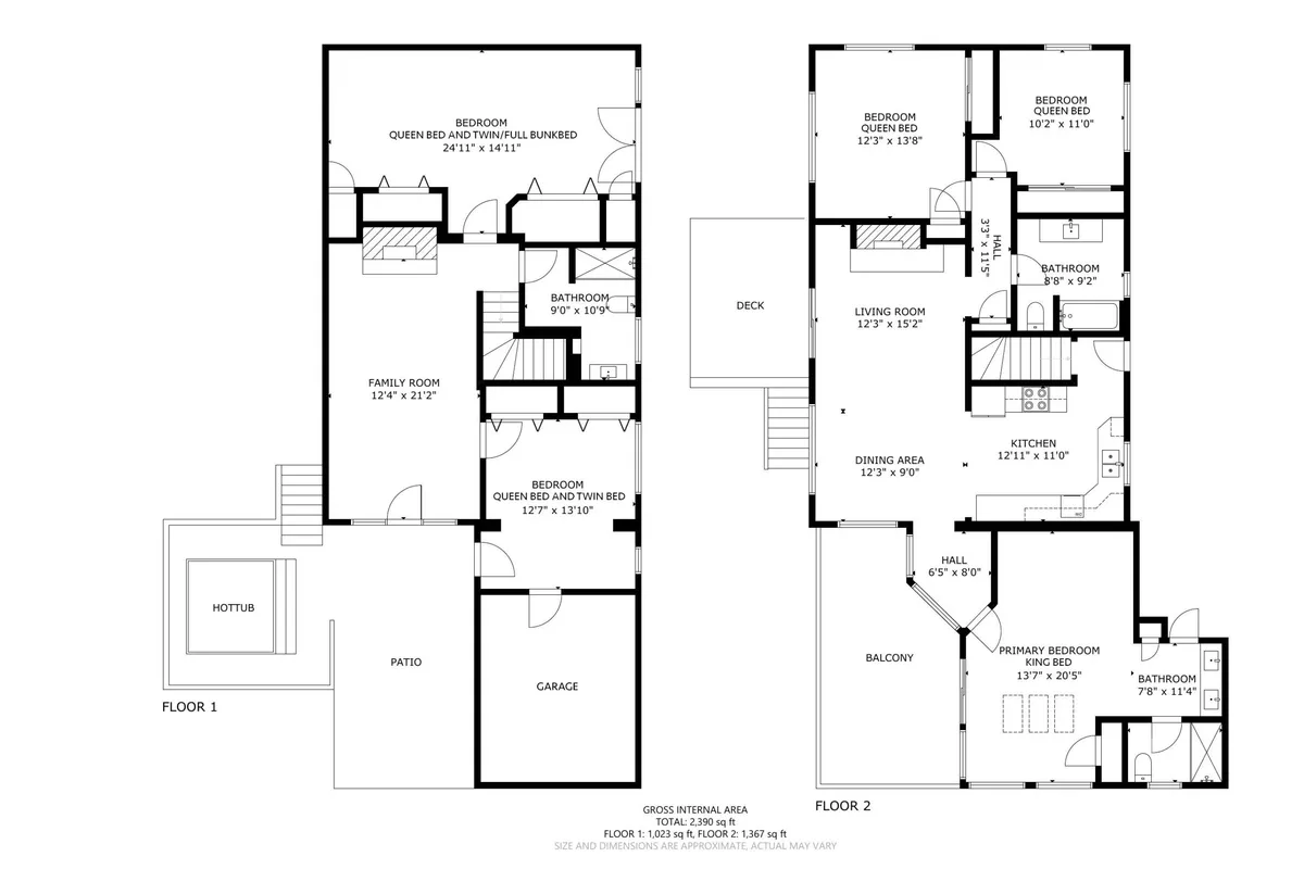 An interior perspective that flows from the family room to the kitchen, living room, and out onto the patio and deck. This seamless connection between indoor and outdoor living allows pets to move freely and stay close to their owners, whether everyone is gathered inside or relaxing on the deck.